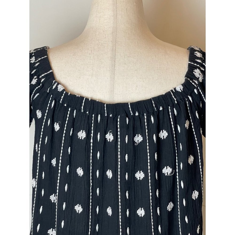 Topshop Black And‎ White Embroidered Off The Shoulder Flowy Tunic Mini Dress 2 - Picture 7 of 10